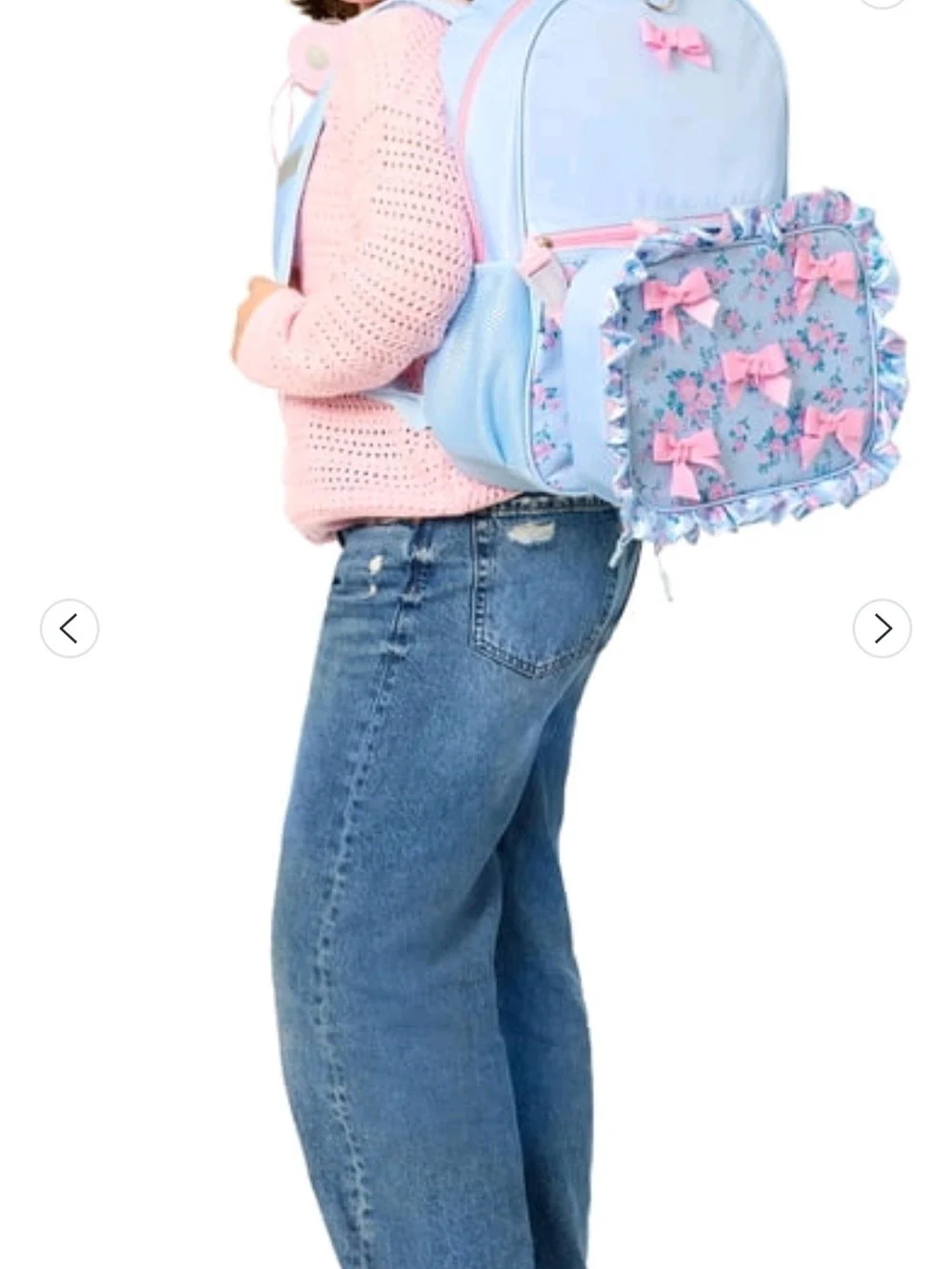 Kids Floral Bow Backpack - Light Blue with Pink Bows